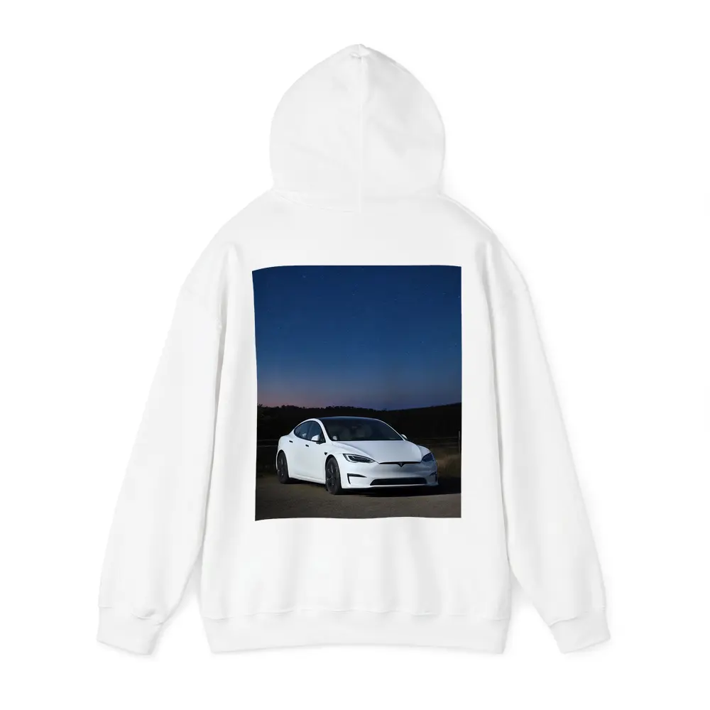Tesla Model S White Under Night Sky – Hoodies
