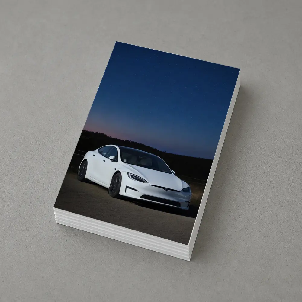 Tesla Model S White Under Night Sky – Postcards