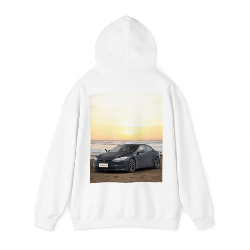 Tesla Model S Dark Gray Beach Sunset – Hoodies