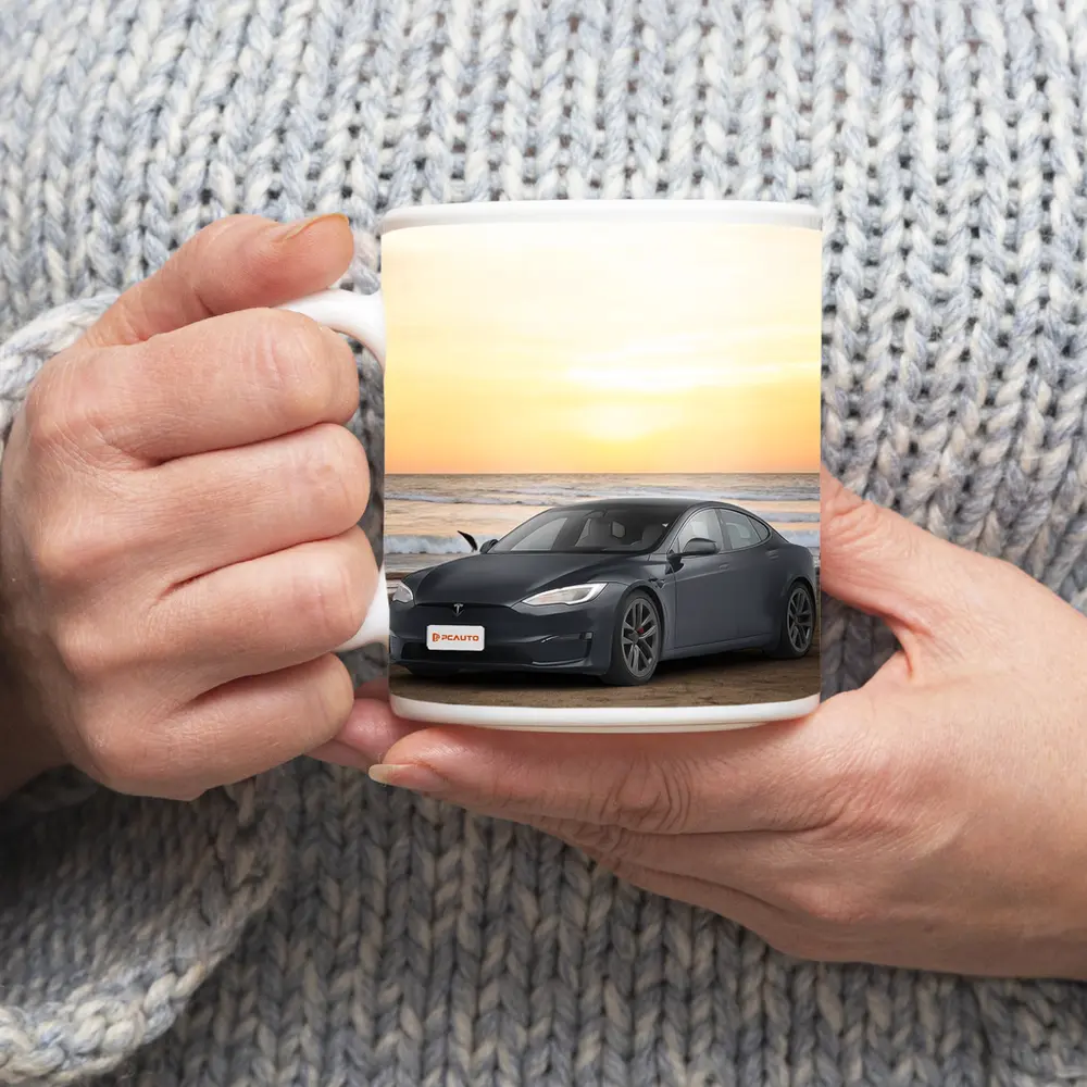 Tesla Model S Dark Gray Beach Sunset – Mugs