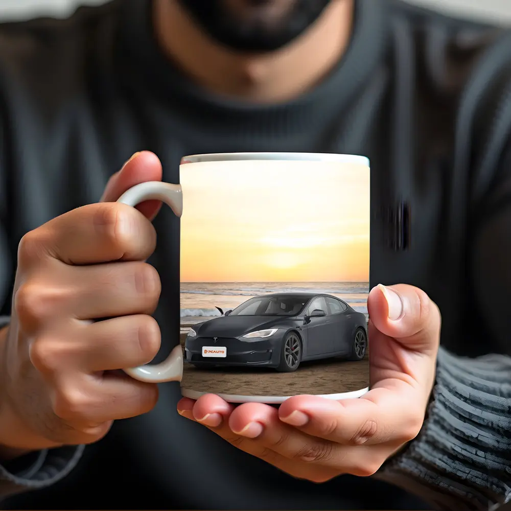Tesla Model S Dark Gray Beach Sunset – Mugs