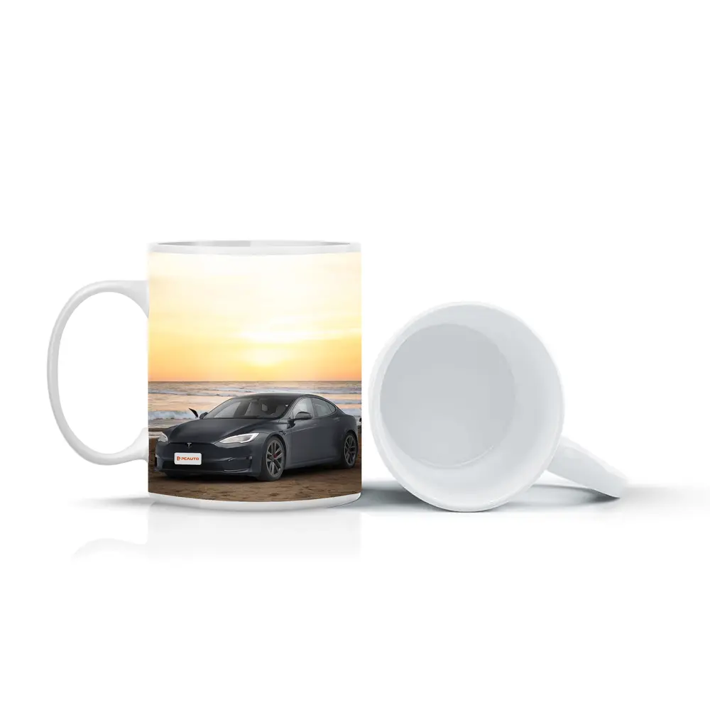 Tesla Model S Dark Gray Beach Sunset – Mugs