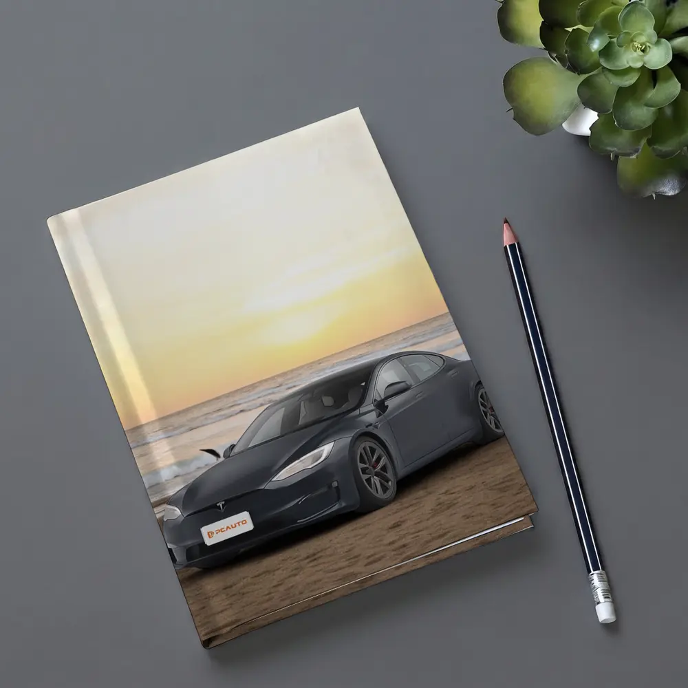 Tesla Model S Dark Gray Beach Sunset – Notebooks