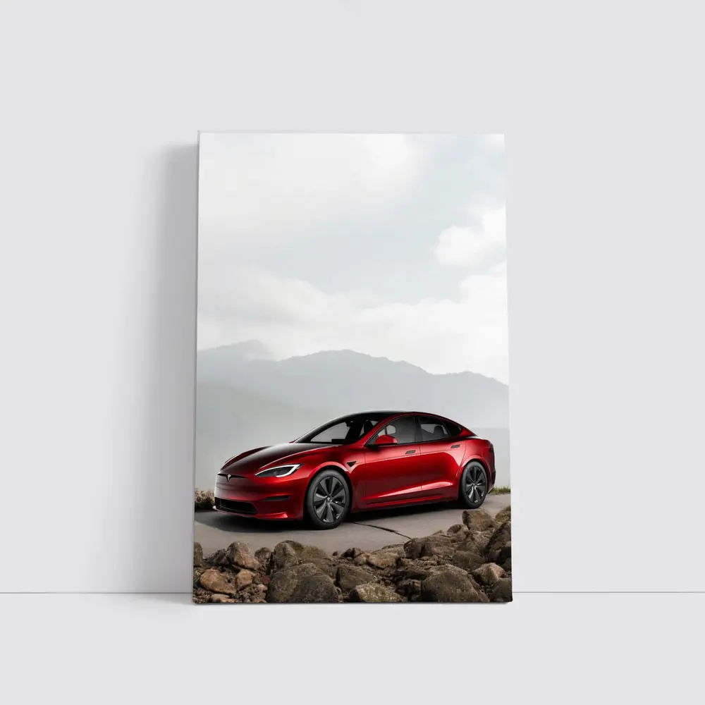 Tesla Model S Red Mountain Road Scene – Wall Art