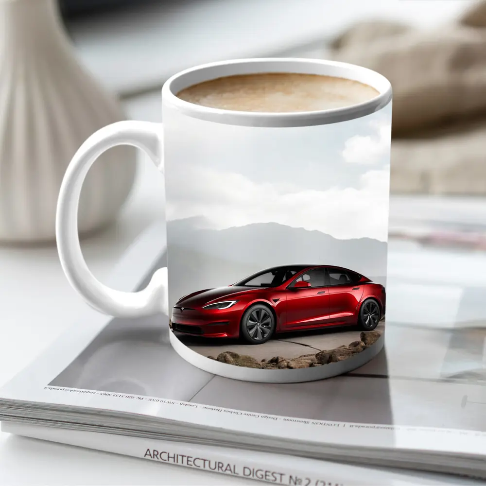 Tesla Model S Red Mountain Road Scene – Mugs