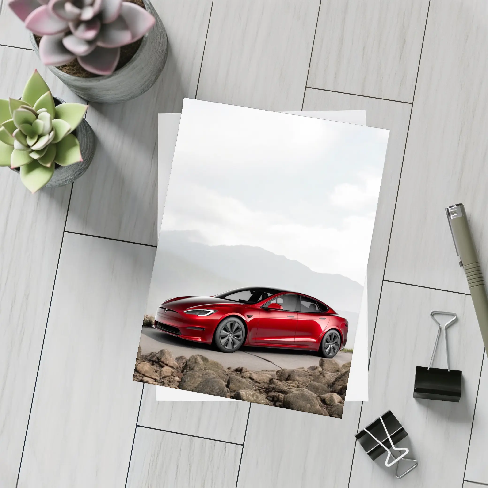 Tesla Model S Red Mountain Road Scene – Postcards