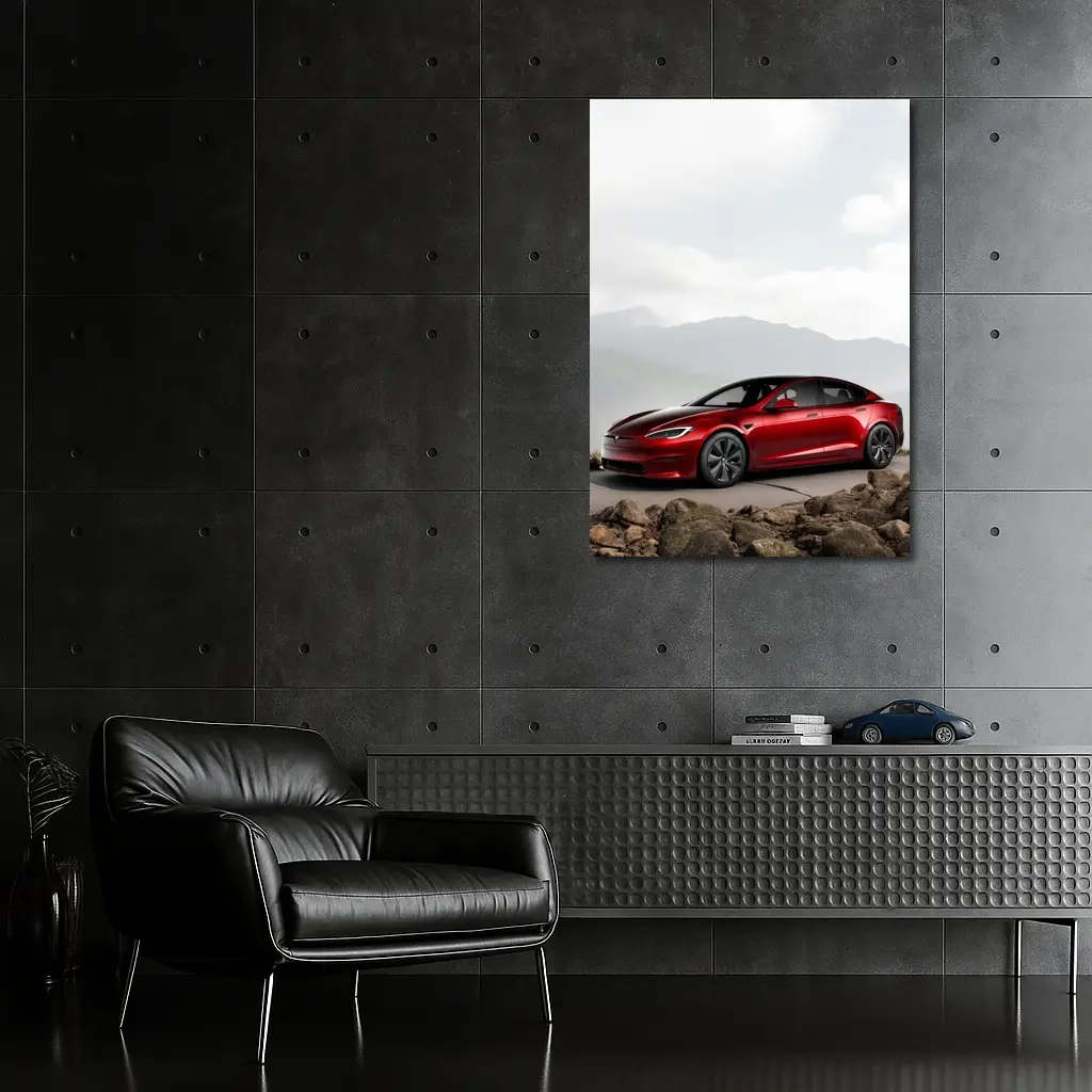 Tesla Model S Red Mountain Road Scene – Wall Art