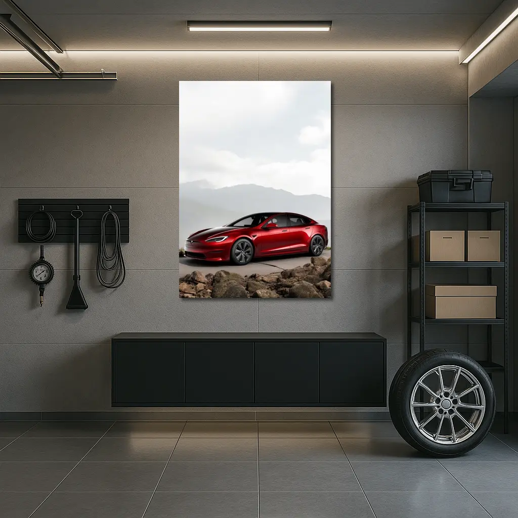 Tesla Model S Red Mountain Road Scene – Wall Art