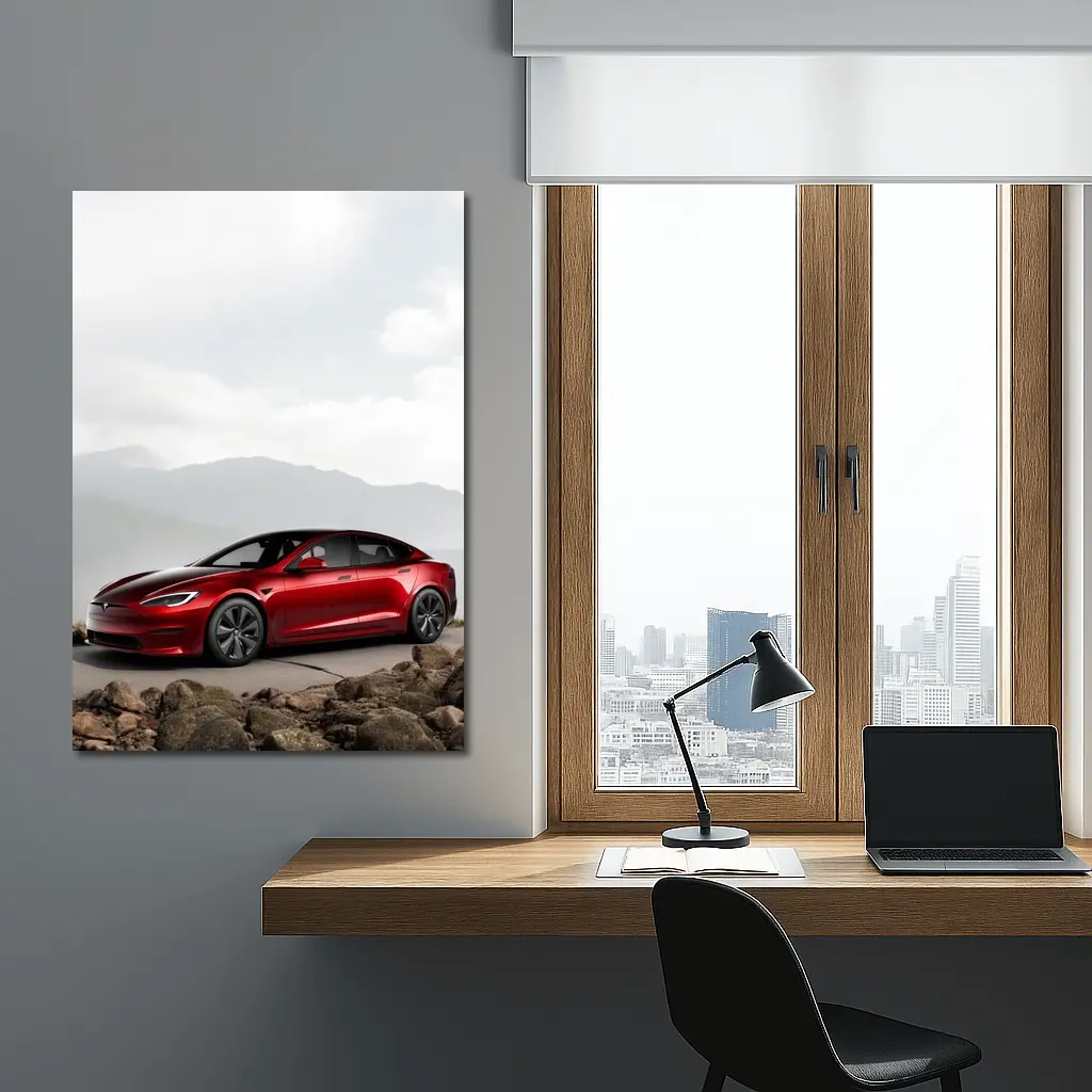 Tesla Model S Red Mountain Road Scene – Wall Art