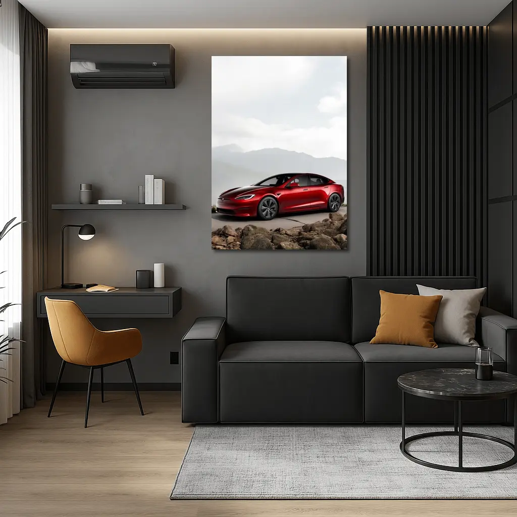 Tesla Model S Red Mountain Road Scene – Wall Art