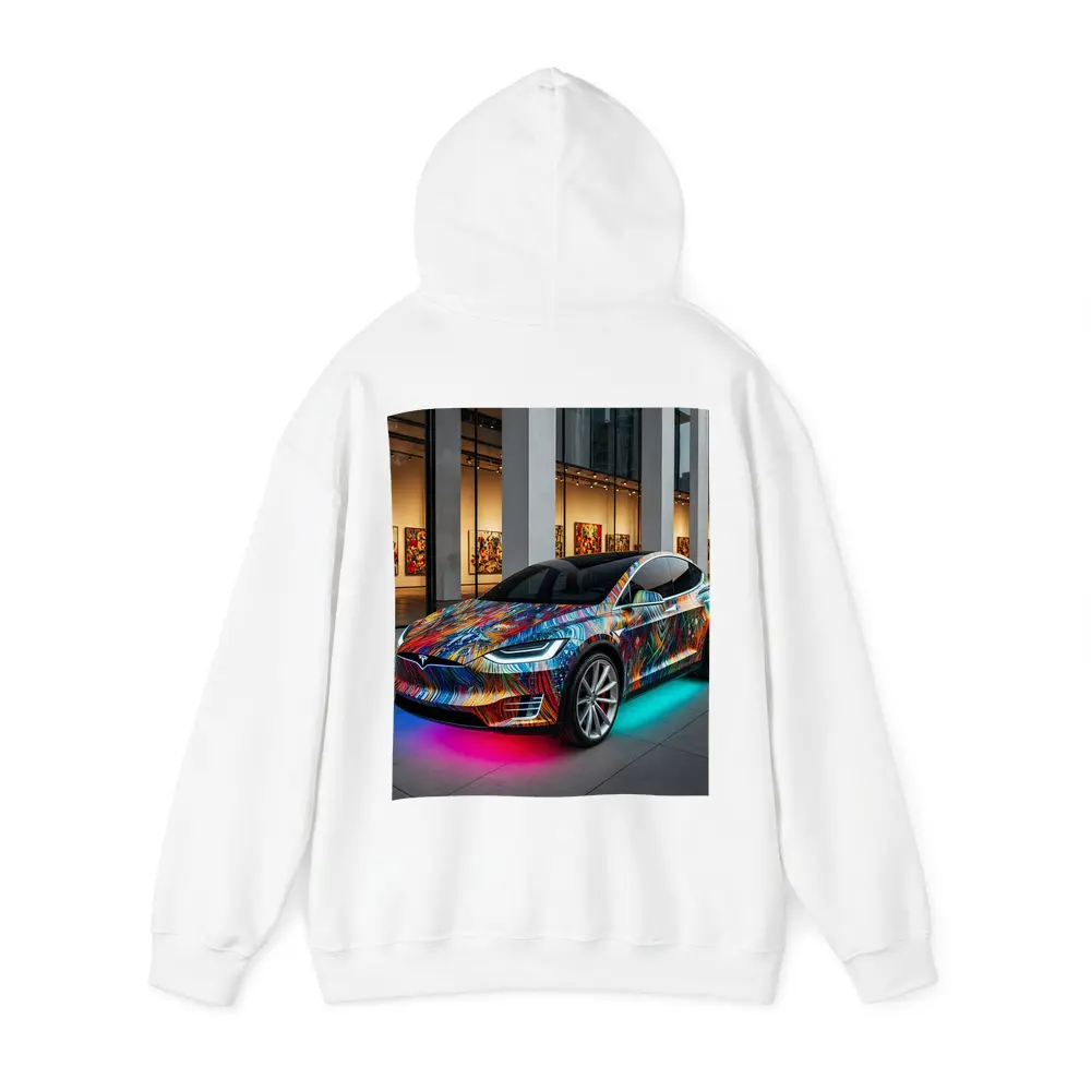 Tesla Model X Colorful Art Gallery Setting – Hoodies