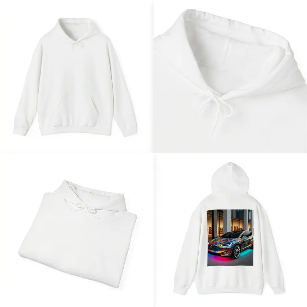 Tesla Model X Colorful Art Gallery Setting – Hoodies