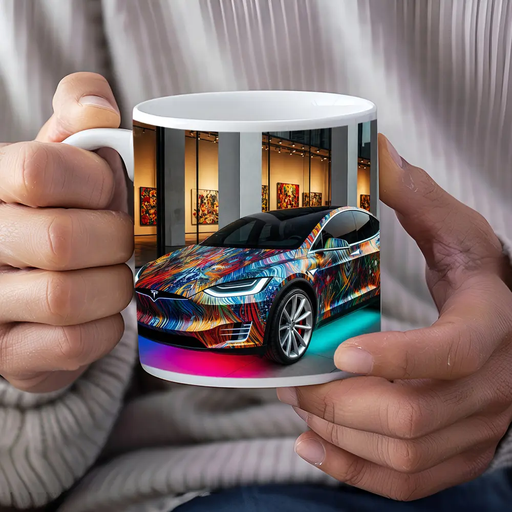 Tesla Model X Colorful Art Gallery Setting – Mugs