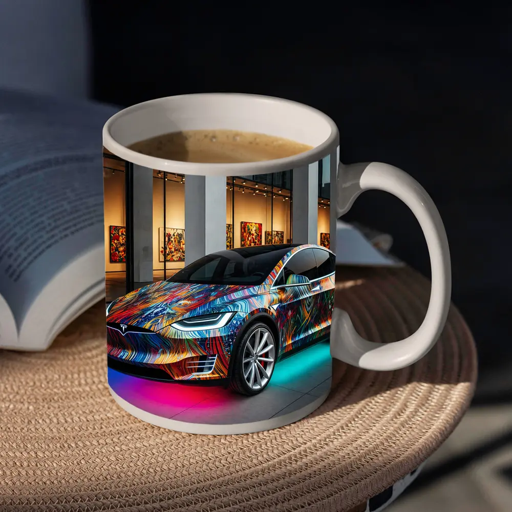Tesla Model X Colorful Art Gallery Setting – Mugs