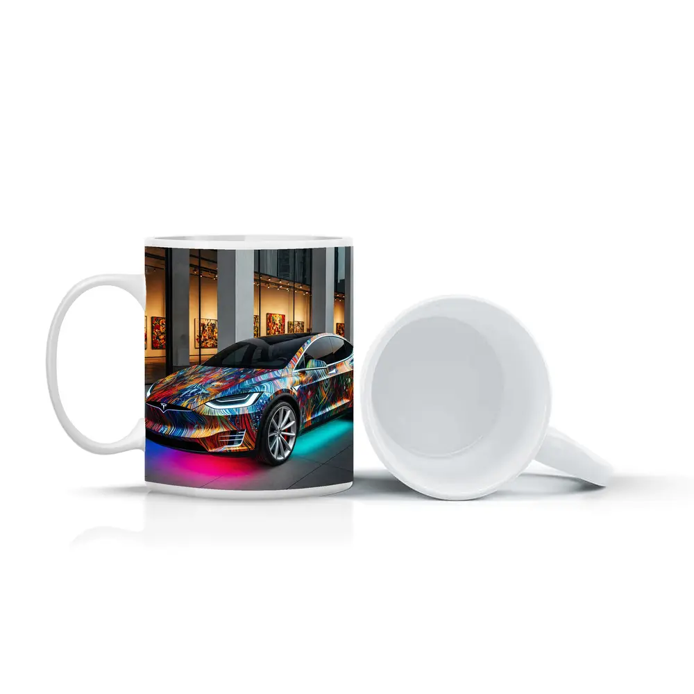 Tesla Model X Colorful Art Gallery Setting – Mugs