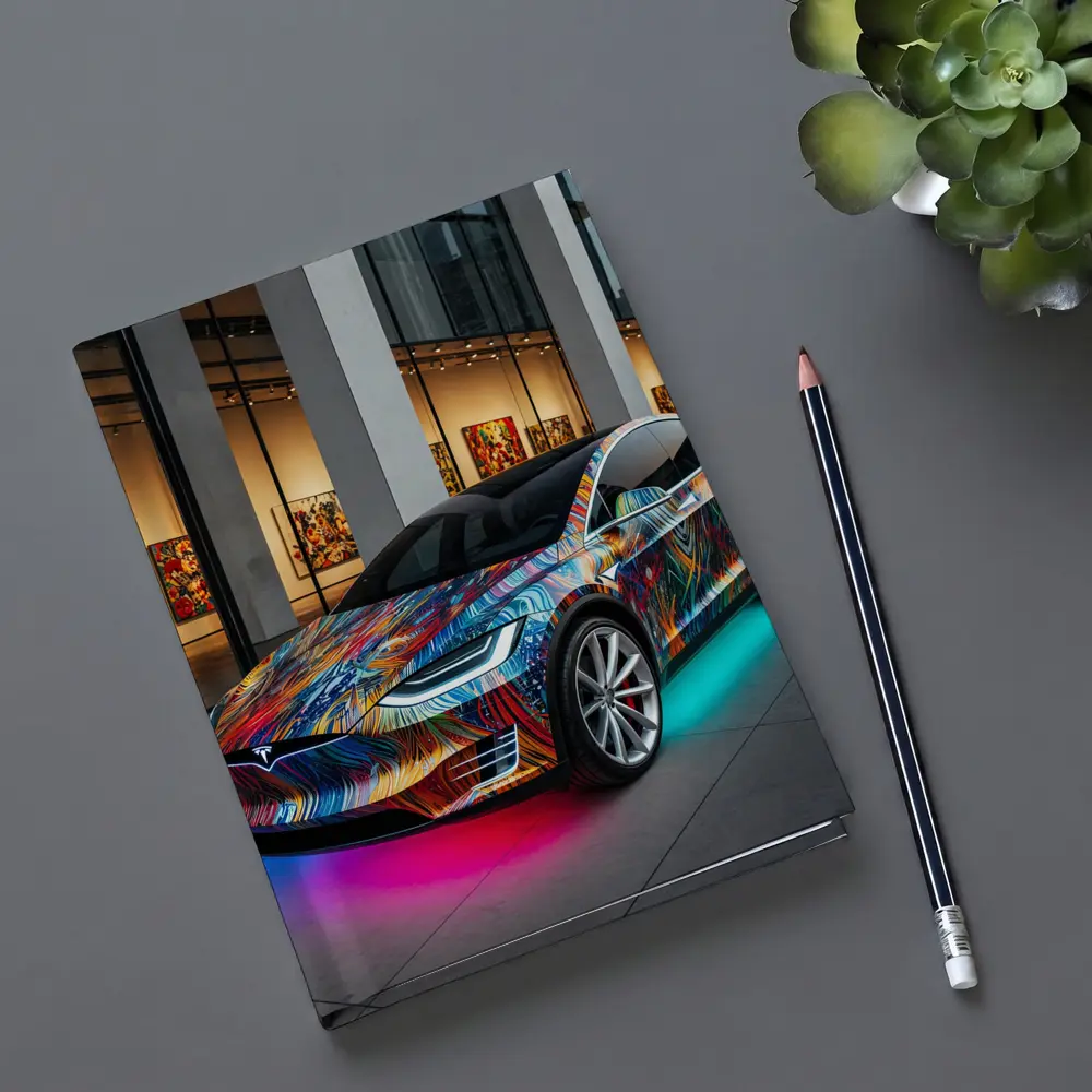 Tesla Model X Colorful Art Gallery Setting – Notebooks