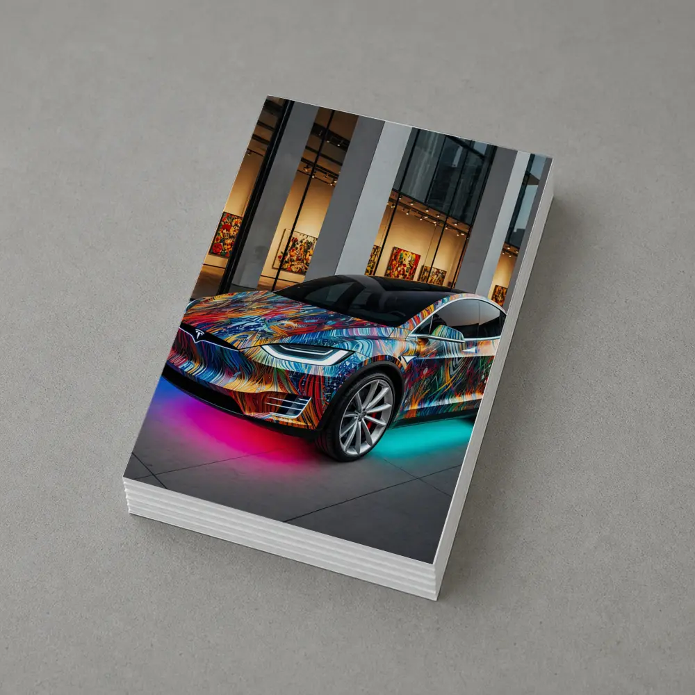 Tesla Model X Colorful Art Gallery Setting – Postcards