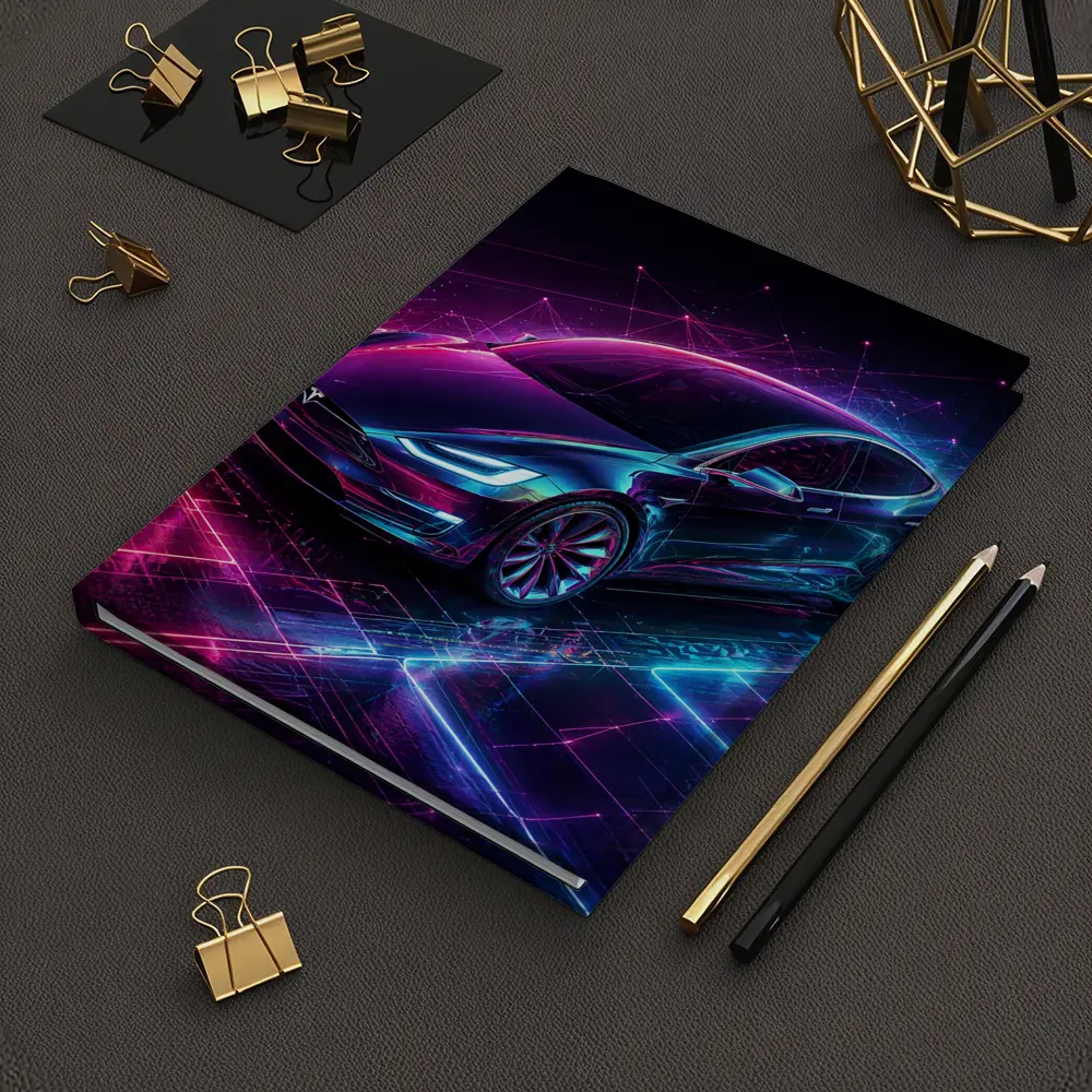 Tesla Model S Neon Cyberpunk Digital Art – Notebooks