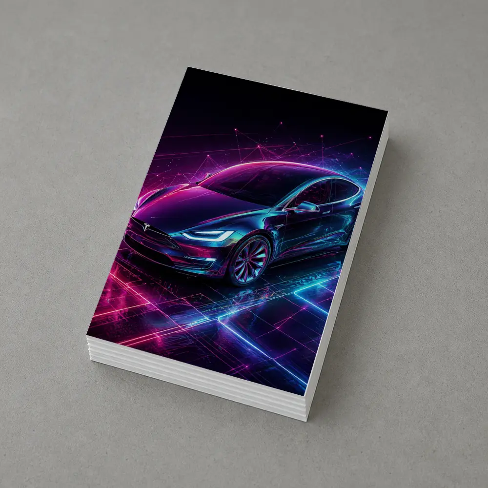 Tesla Model S Neon Cyberpunk Digital Art – Postcards