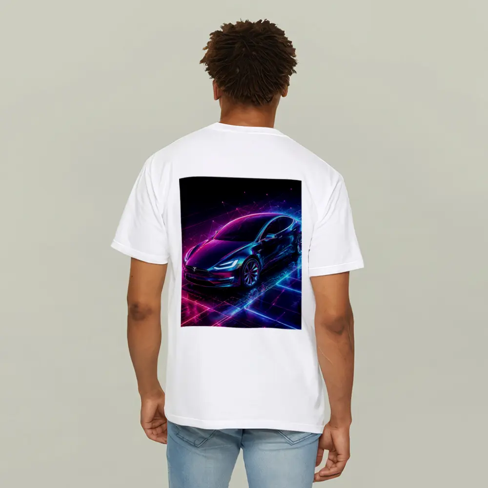 Tesla Model S Neon Cyberpunk Digital Art – T-Shirts