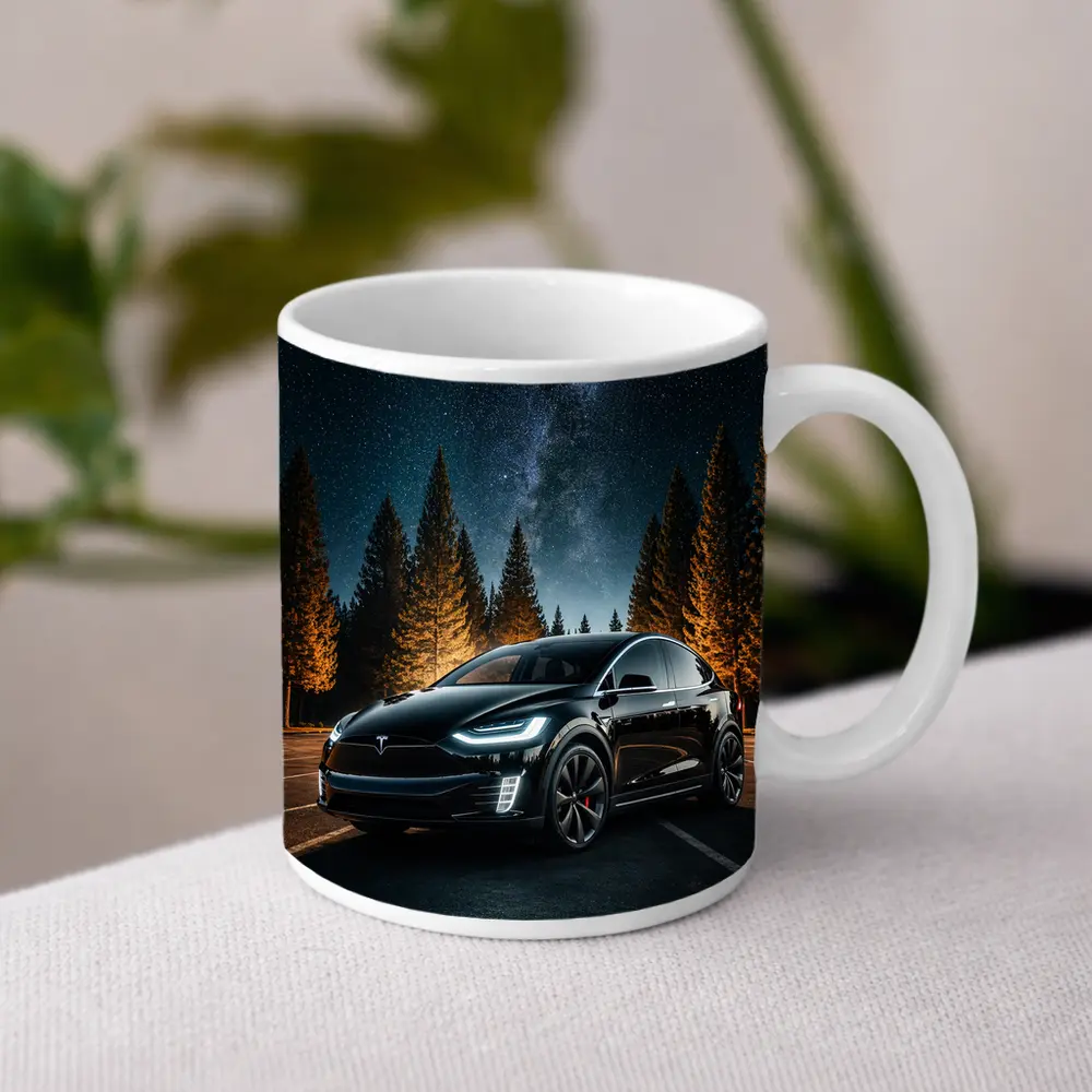 Tesla Model X Black Under Starry Night – Mugs