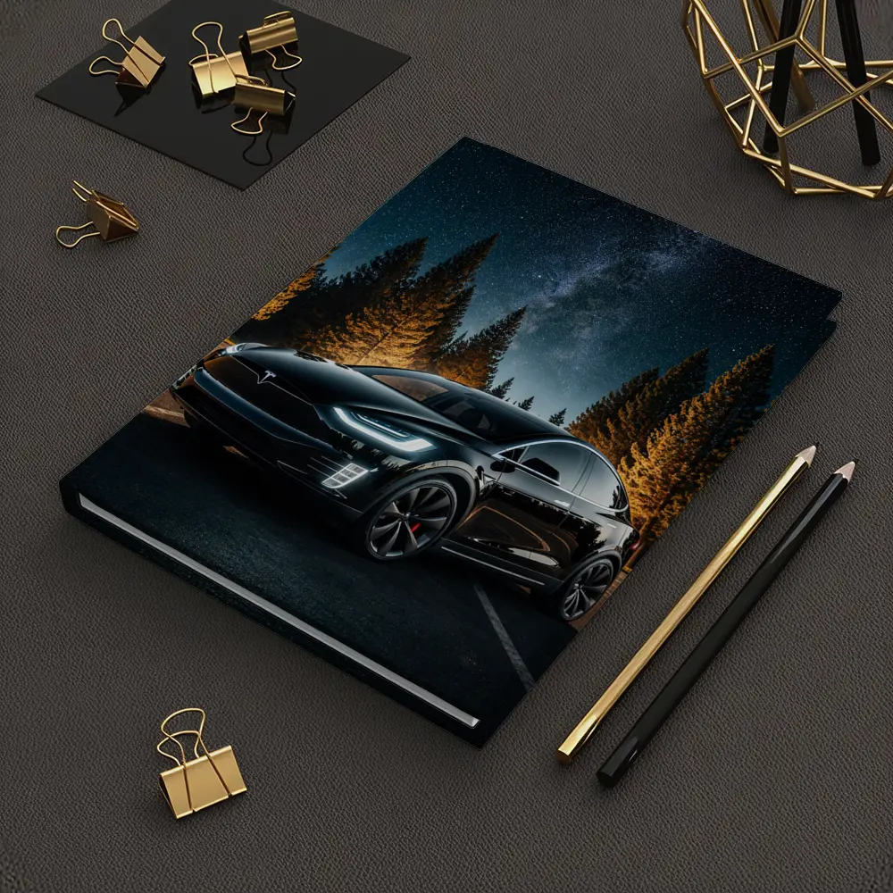 Tesla Model X Black Under Starry Night – Notebooks