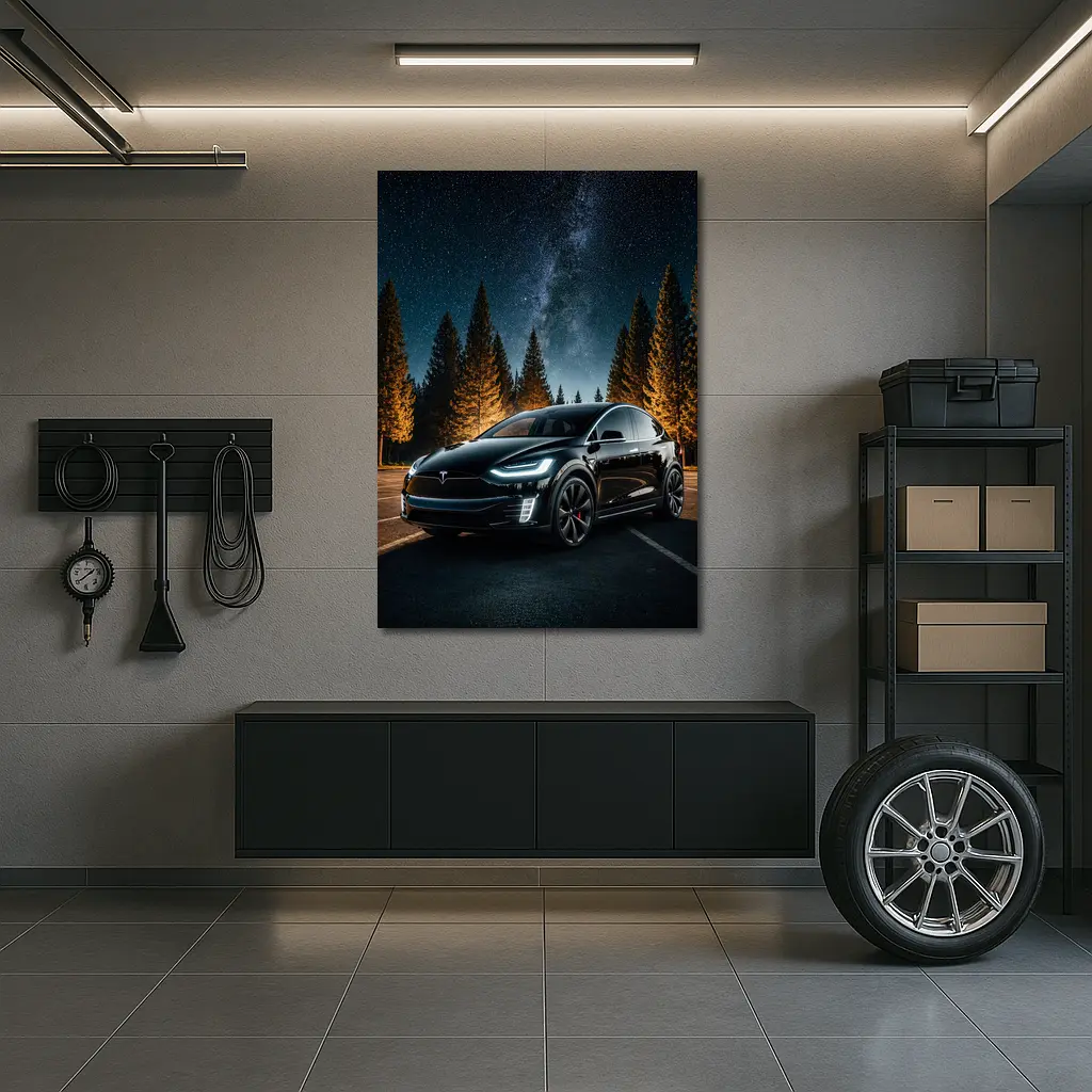Tesla Model X Black Under Starry Night – Wall Art