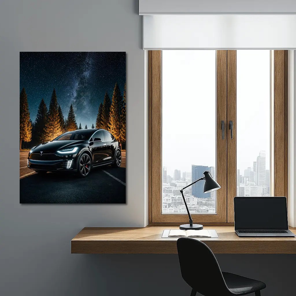 Tesla Model X Black Under Starry Night – Wall Art