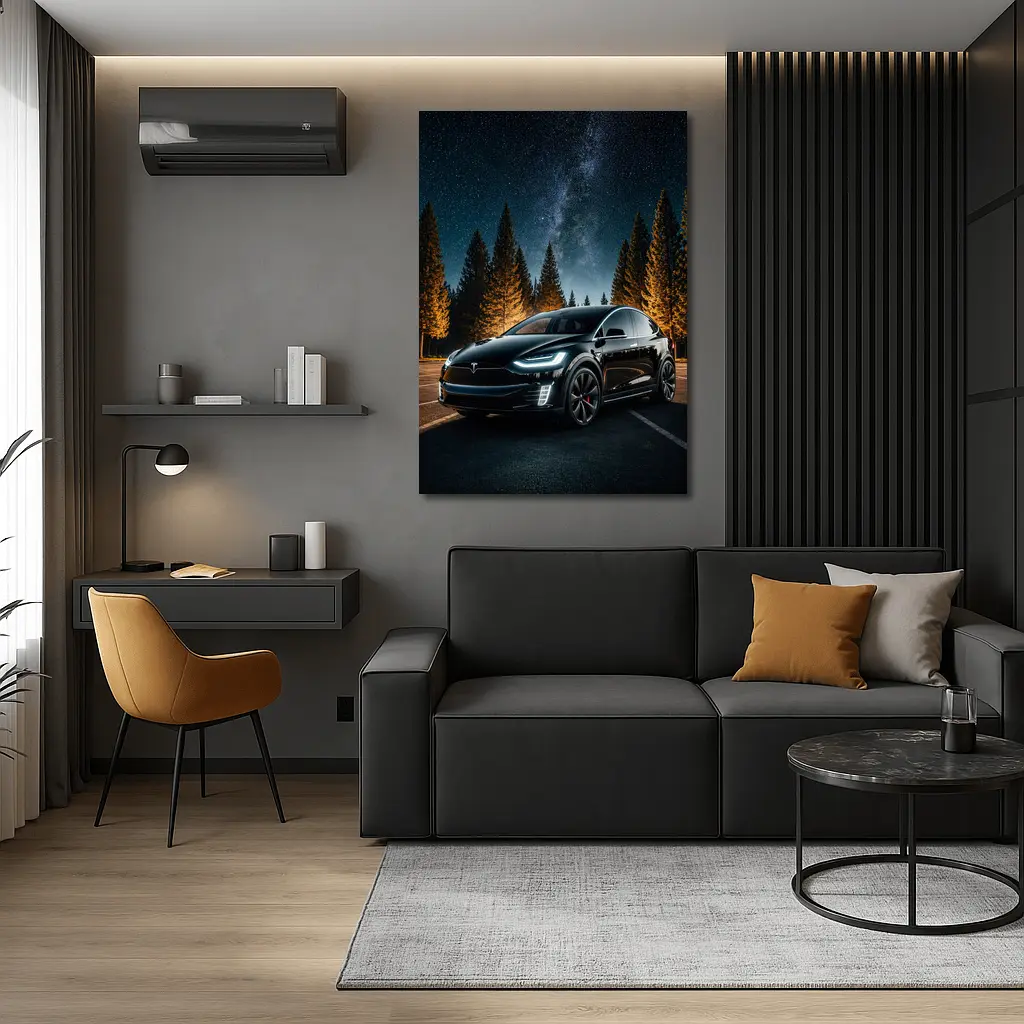 Tesla Model X Black Under Starry Night – Wall Art