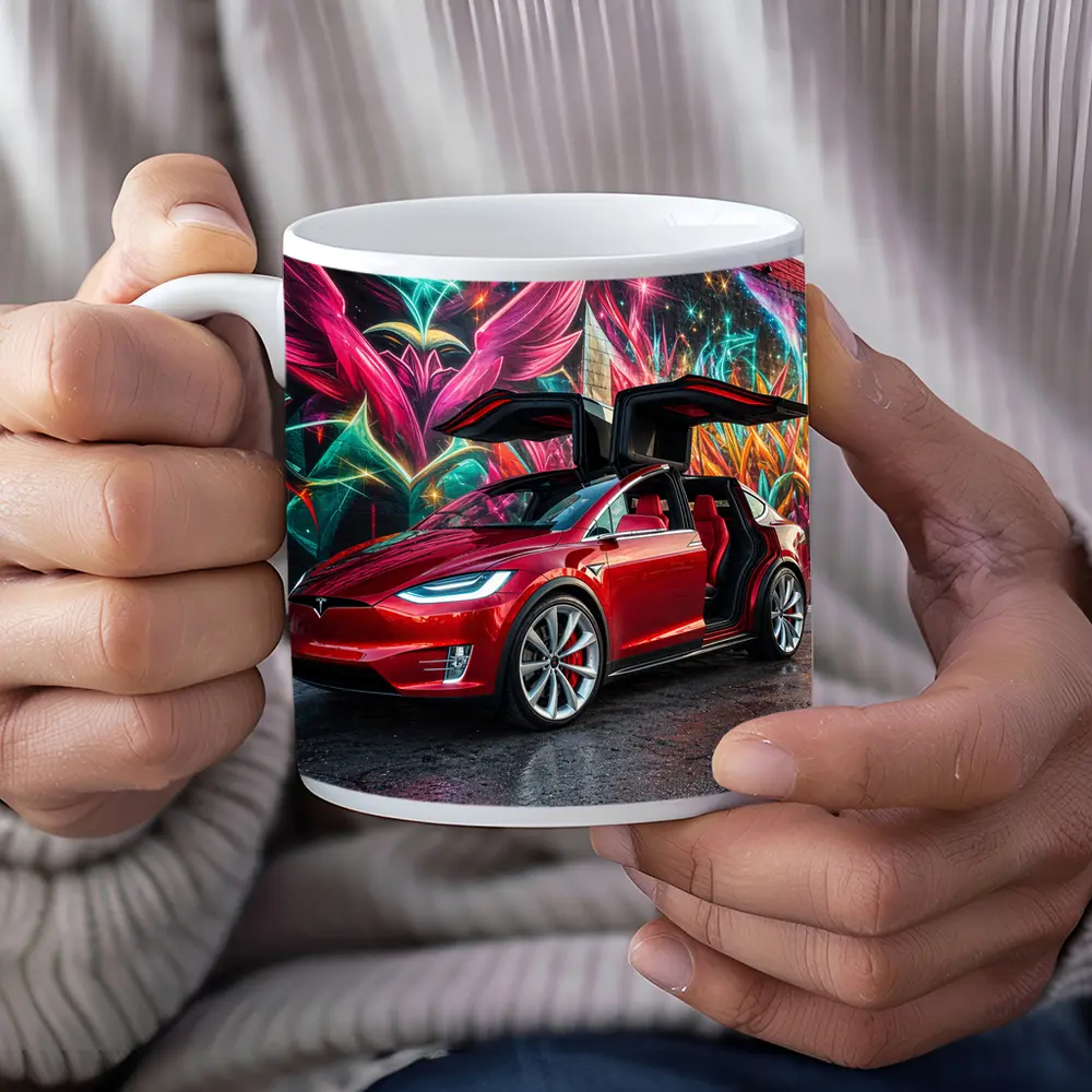 Tesla Model X Red Falcon Wings Graffiti Wall – Mugs