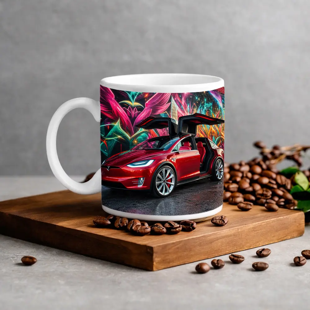 Tesla Model X Red Falcon Wings Graffiti Wall – Mugs