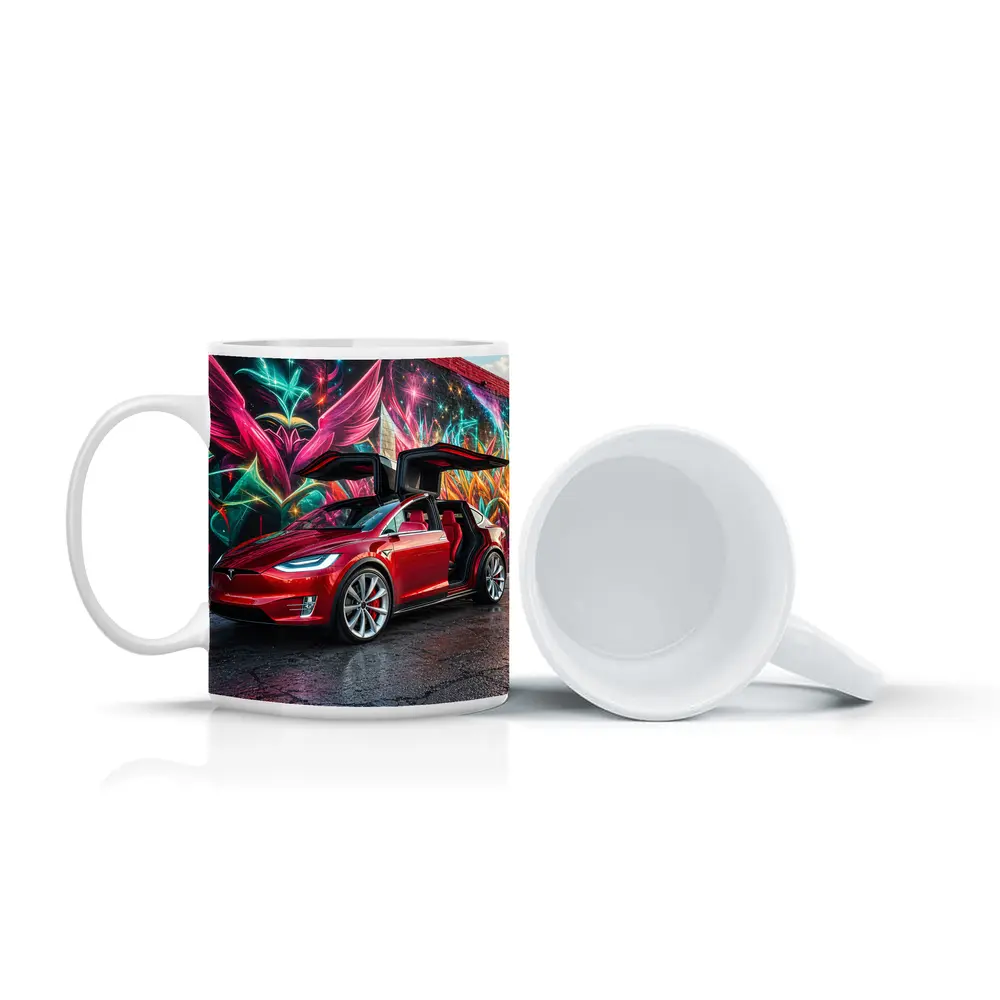 Tesla Model X Red Falcon Wings Graffiti Wall – Mugs