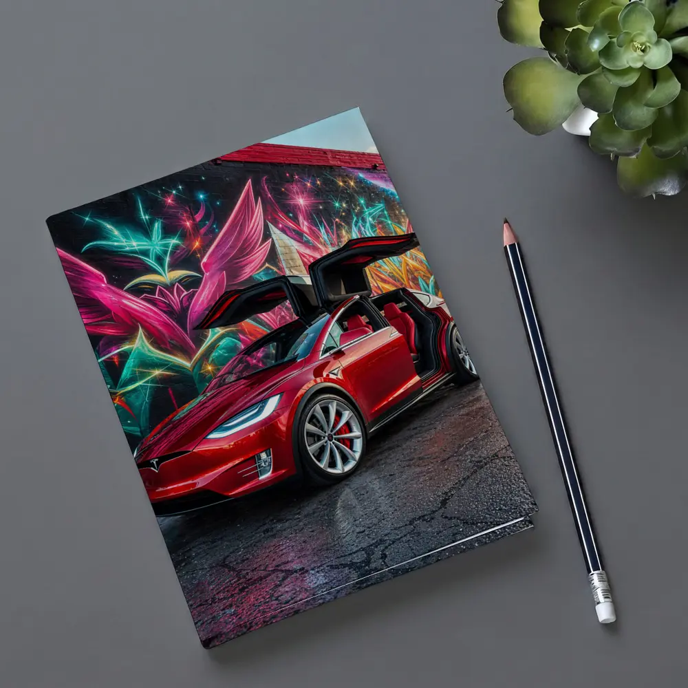Tesla Model X Red Falcon Wings Graffiti Wall – Notebooks