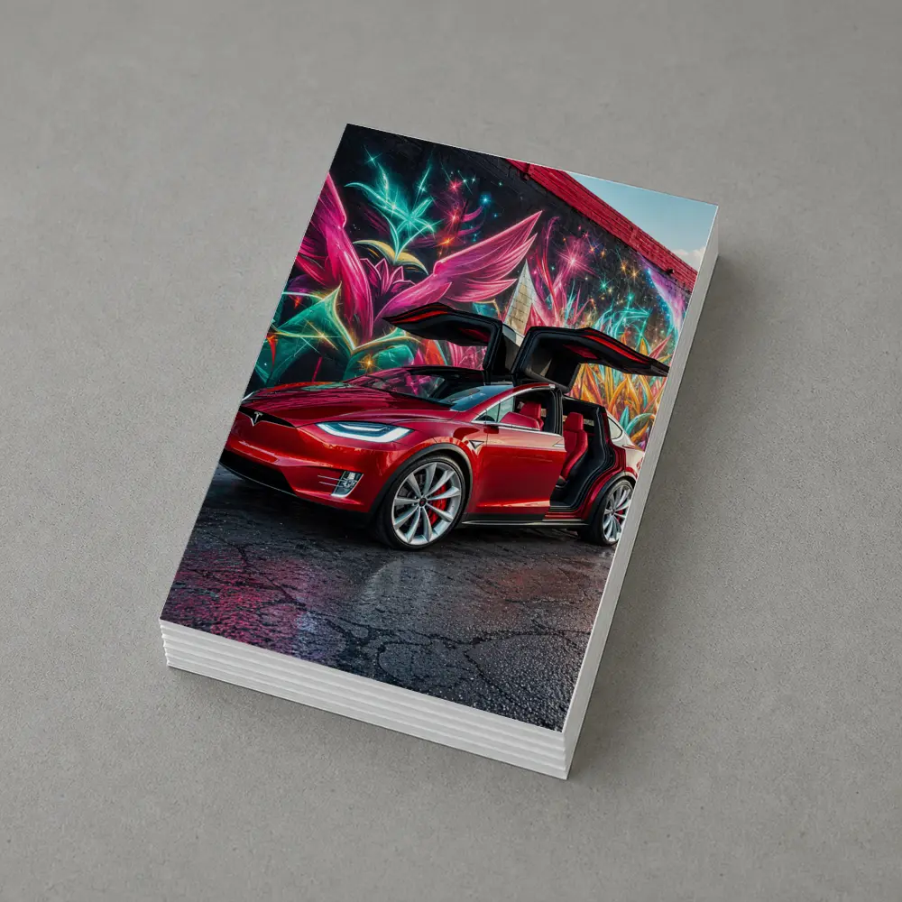 Tesla Model X Red Falcon Wings Graffiti Wall – Postcards