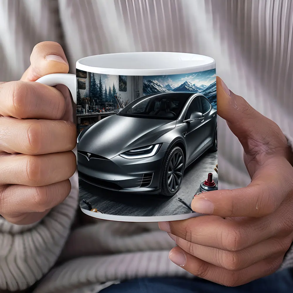 Tesla Model X Silver Car Art Studio – Mugs