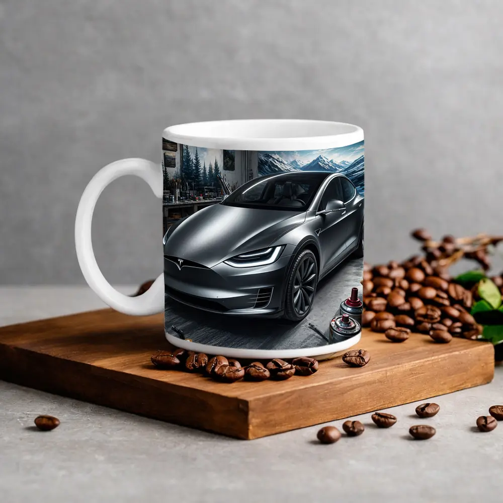 Tesla Model X Silver Car Art Studio – Mugs