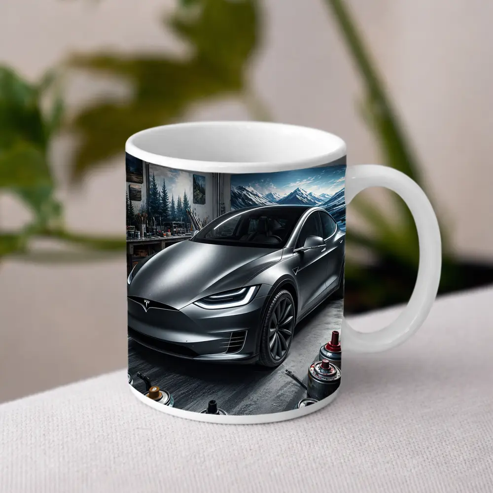 Tesla Model X Silver Car Art Studio – Mugs