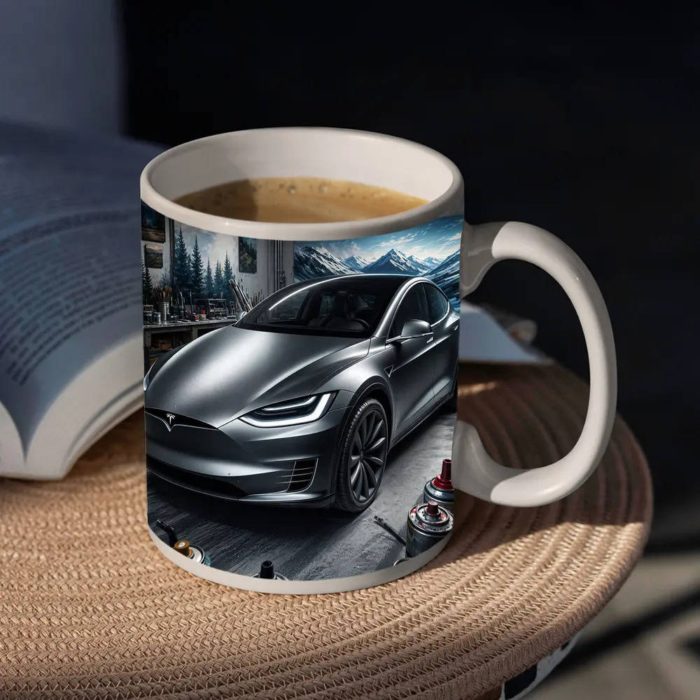 Tesla Model X Silver Car Art Studio – Mugs