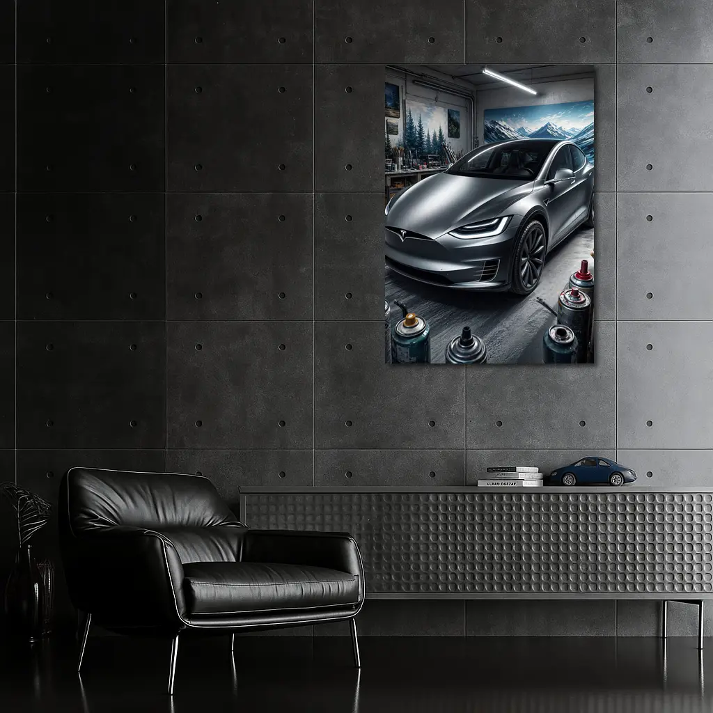 Tesla Model X Silver Car Art Studio – Wall Art