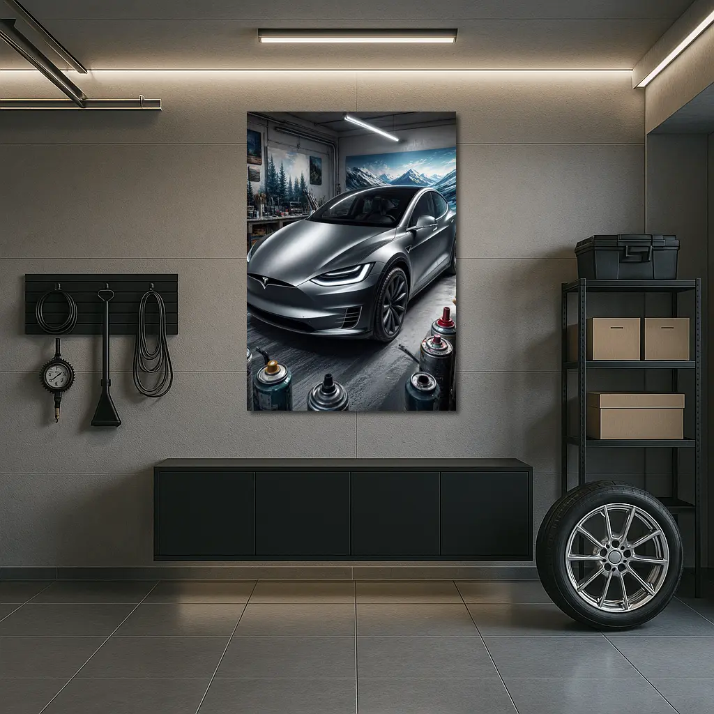 Tesla Model X Silver Car Art Studio – Wall Art