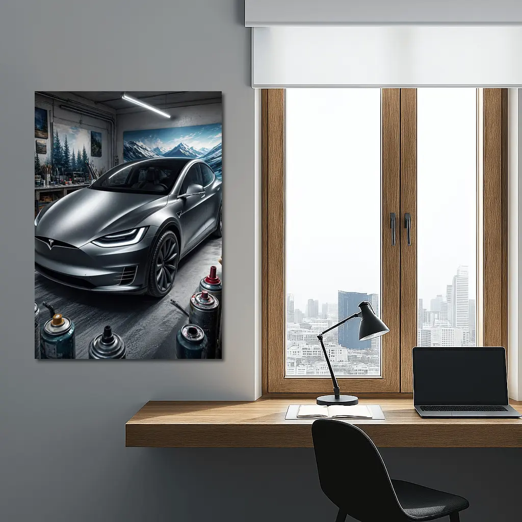 Tesla Model X Silver Car Art Studio – Wall Art