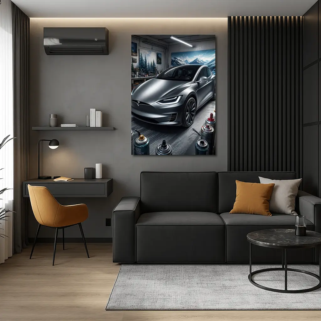 Tesla Model X Silver Car Art Studio – Wall Art