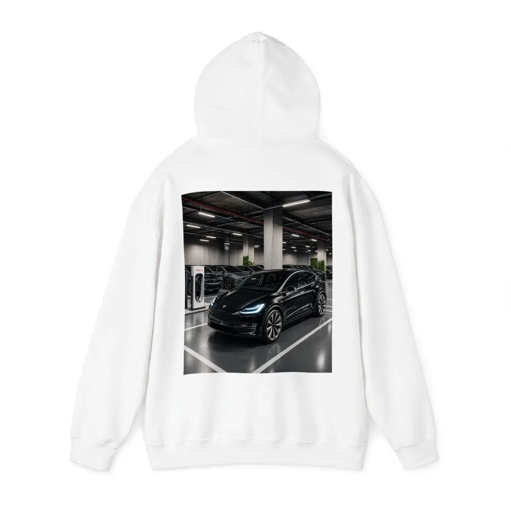 Tesla Model X Black Inside Parking Garage – Hoodies