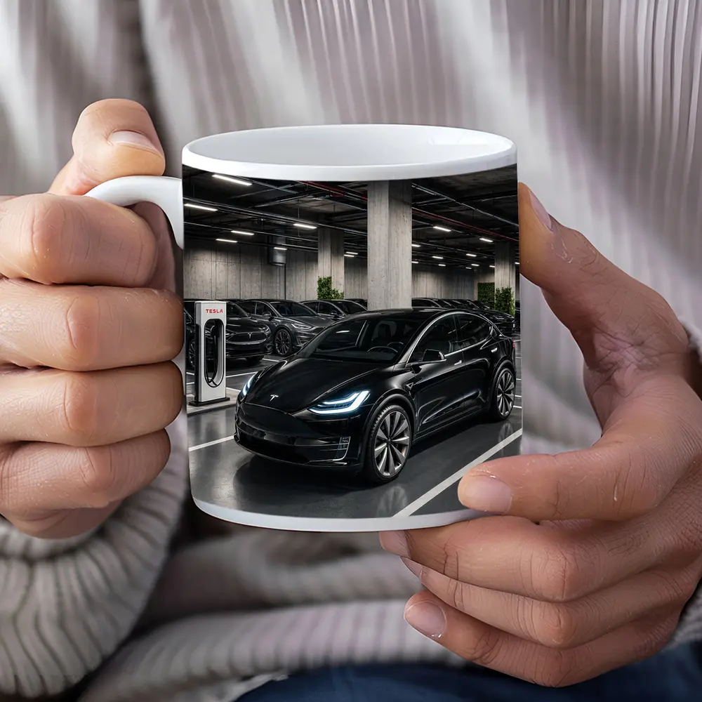Tesla Model X Black Inside Parking Garage – Mugs
