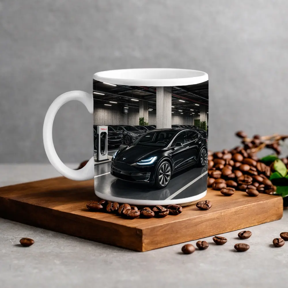 Tesla Model X Black Inside Parking Garage – Mugs