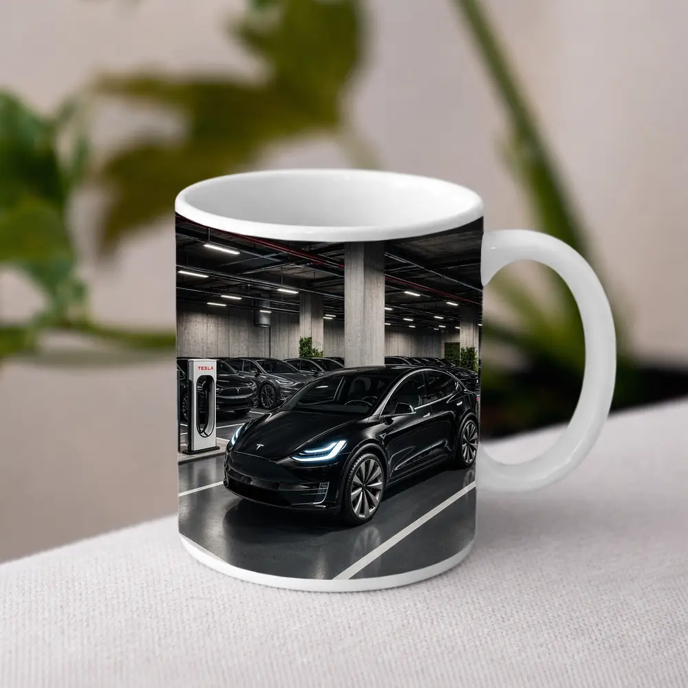 Tesla Model X Black Inside Parking Garage – Mugs