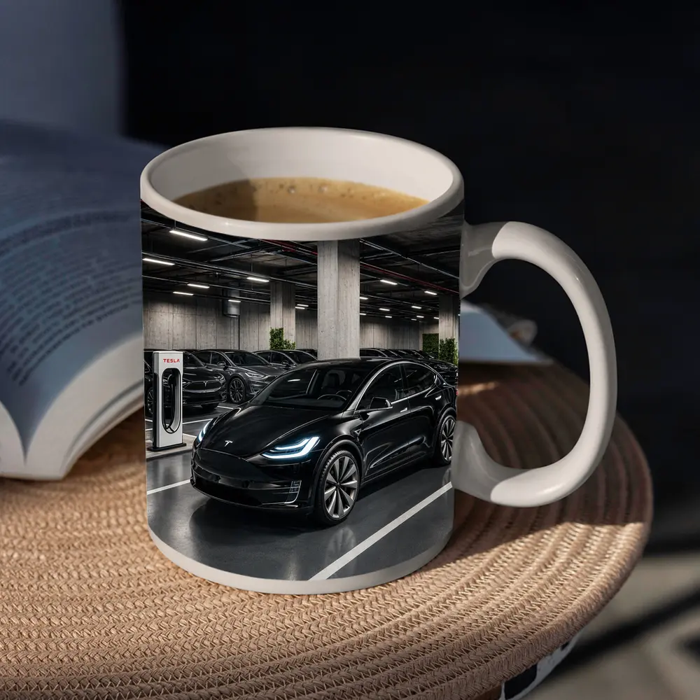 Tesla Model X Black Inside Parking Garage – Mugs