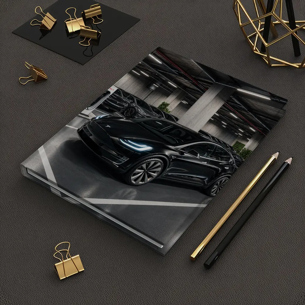 Tesla Model X Black Inside Parking Garage – Notebooks