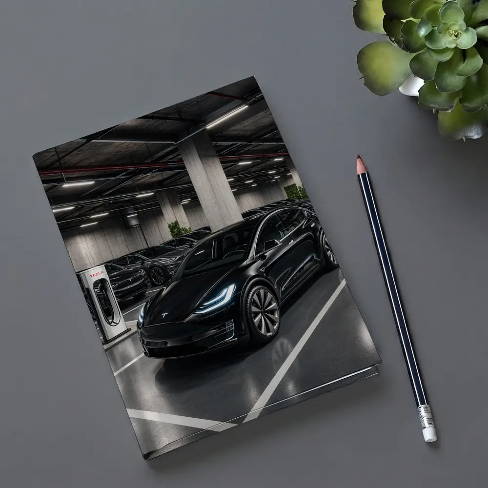 Tesla Model X Black Inside Parking Garage – Notebooks