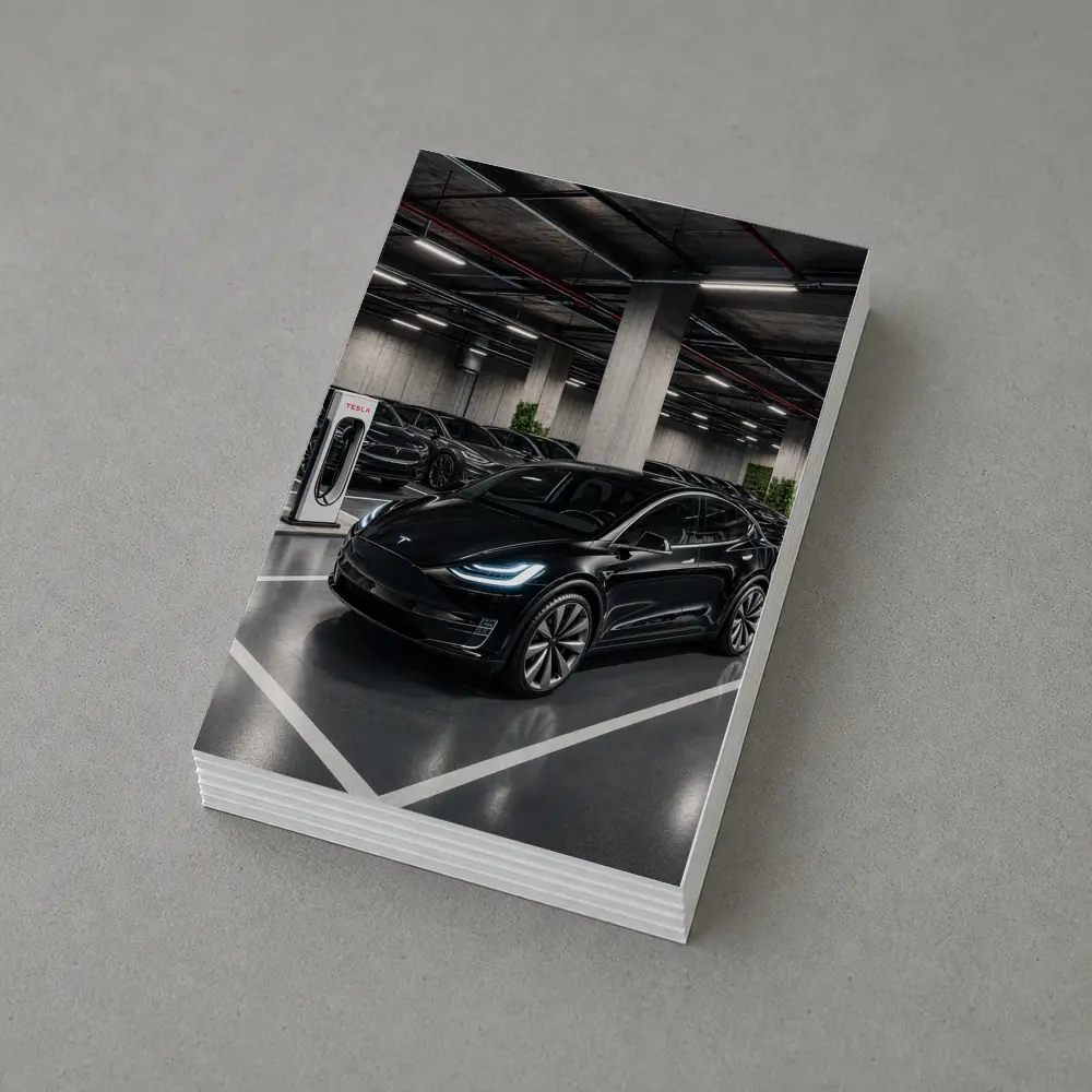 Tesla Model X Black Inside Parking Garage – Postcards